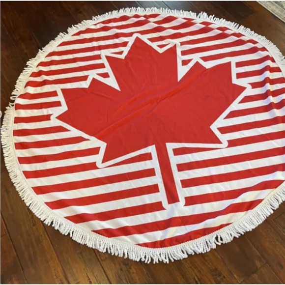 Round Canadiana beach towel with fringe - Picture 1 of 6